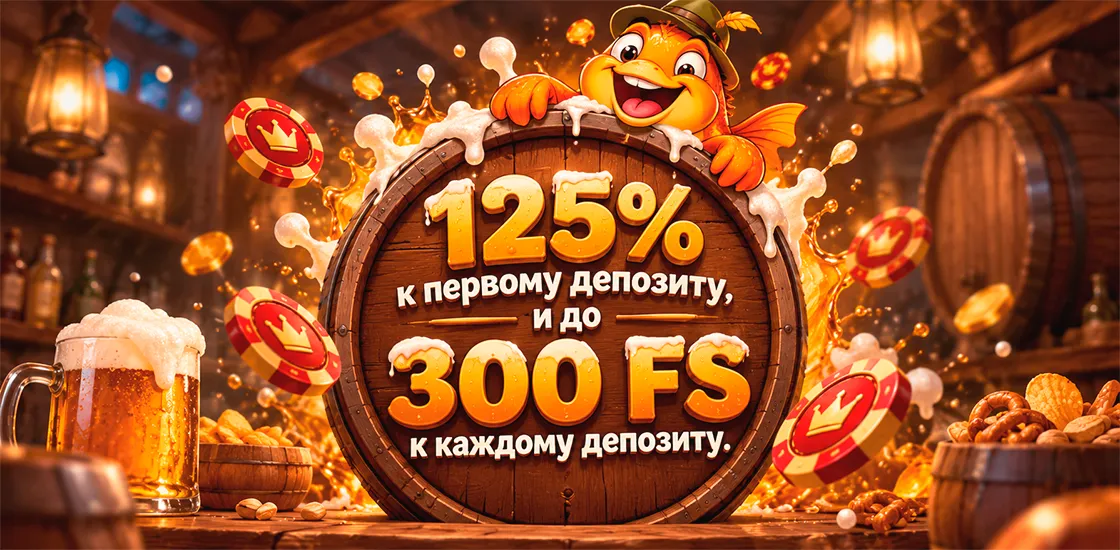 Бонусы казино Пиво BEER — 125% и до 300 FS без вейджера, BeerCoin, кешбэк от 5% и Lucky Wheel с призами до $5000.