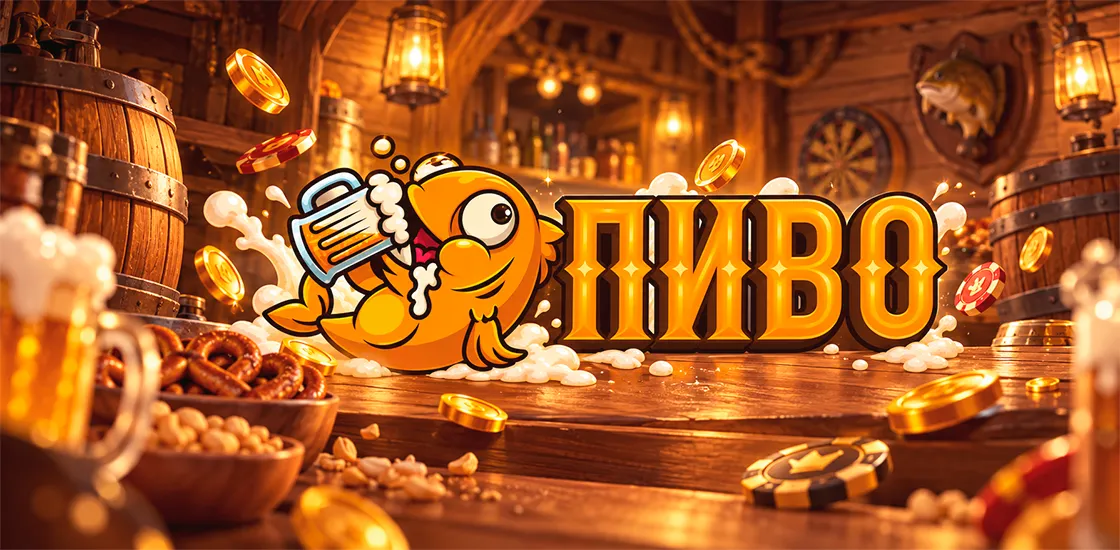 Казино Пиво BEER — главная страница в стиле трактира с деревянными текстурами, пивной тематикой и маскотами.